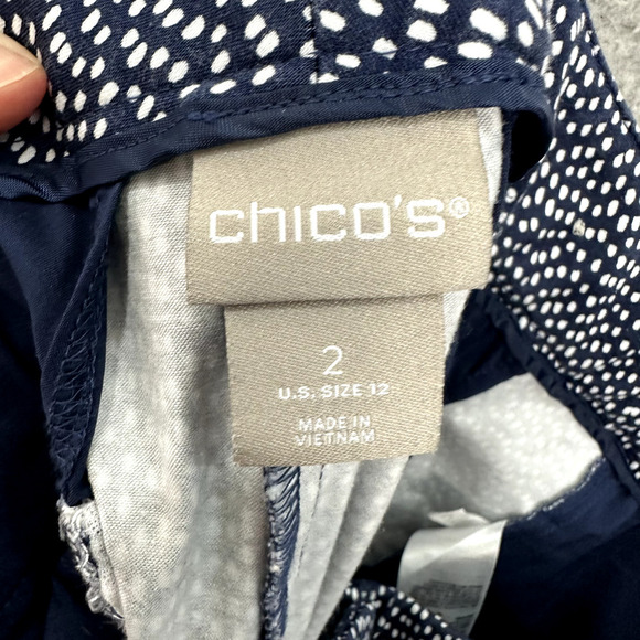 Chicos‎ Pants Womens 12 Blue polka Dot Ankle Stretch Comfort Preppy Twee Career - Picture 7 of 8